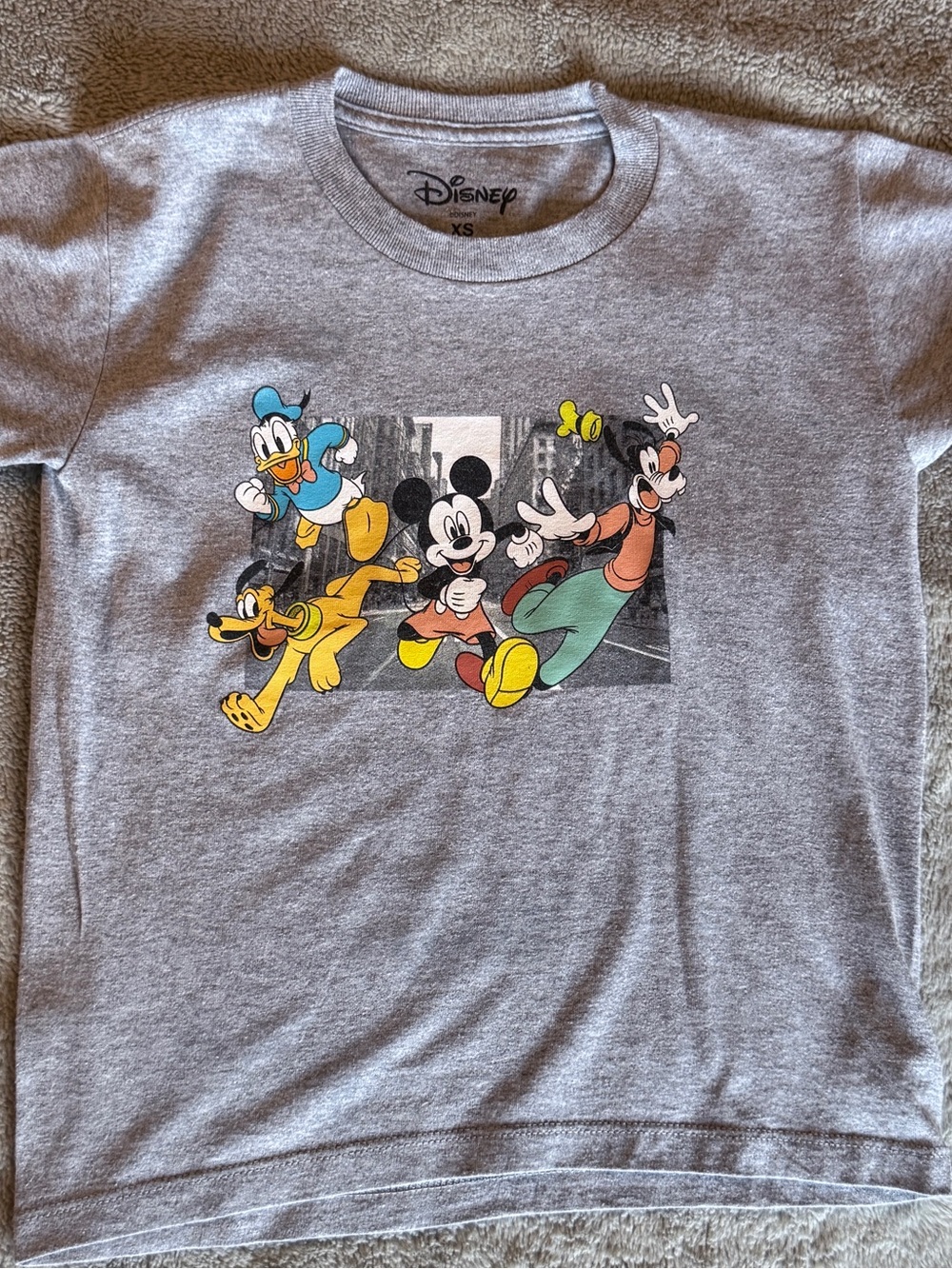 Disney Gray Tee with Colorful Mickey & Friends Graphic